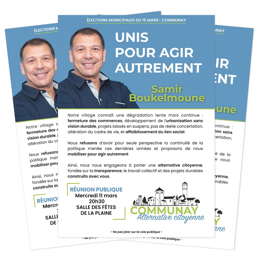 Flyer présentant les candidats de Communay Alternative Citoyenne