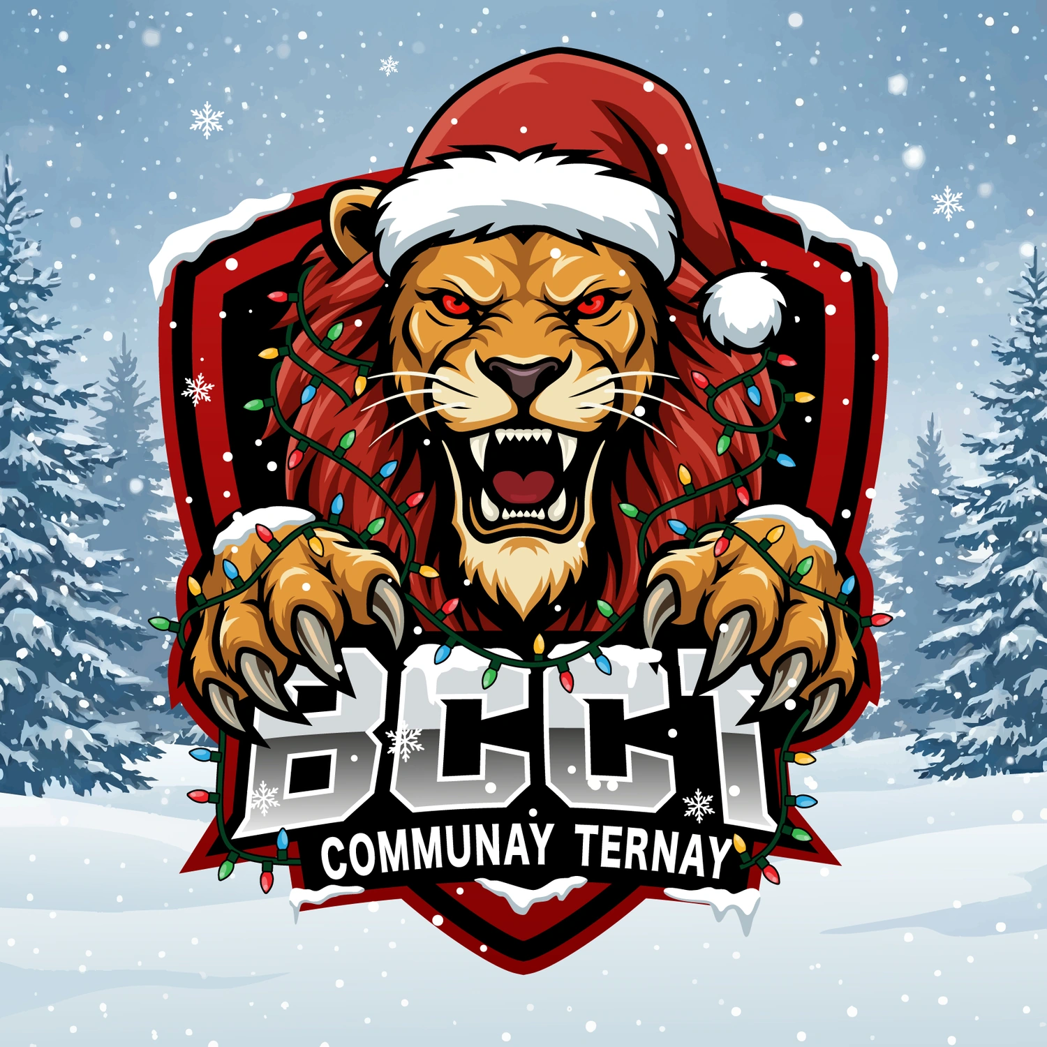 Logo BCCT avec lion portant un bonnet de Noël