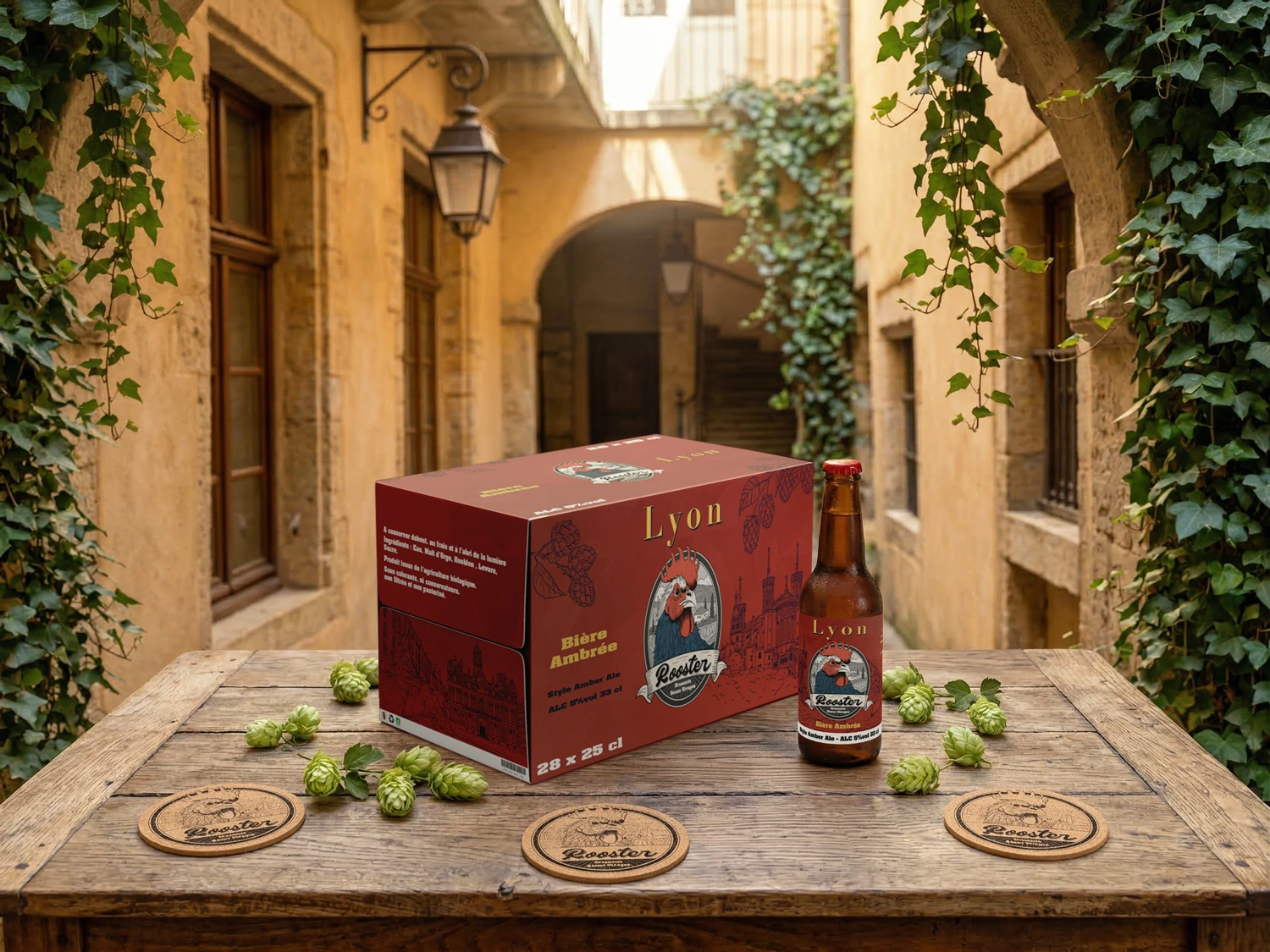 Packaging du projet fictif Rooster pour une brasserie artisanale